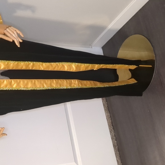 Vintage Serengeti Black Velvet Maxi Robe Kaftan Gold Satin Trim SZ. S Oversized - Picture 11 of 15